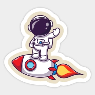 Astronaut Standing On Rocket Cartoon Sticker